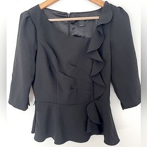 NWT! White House Black Market Size 2. Peplum Black Blouse Round Neck Zip